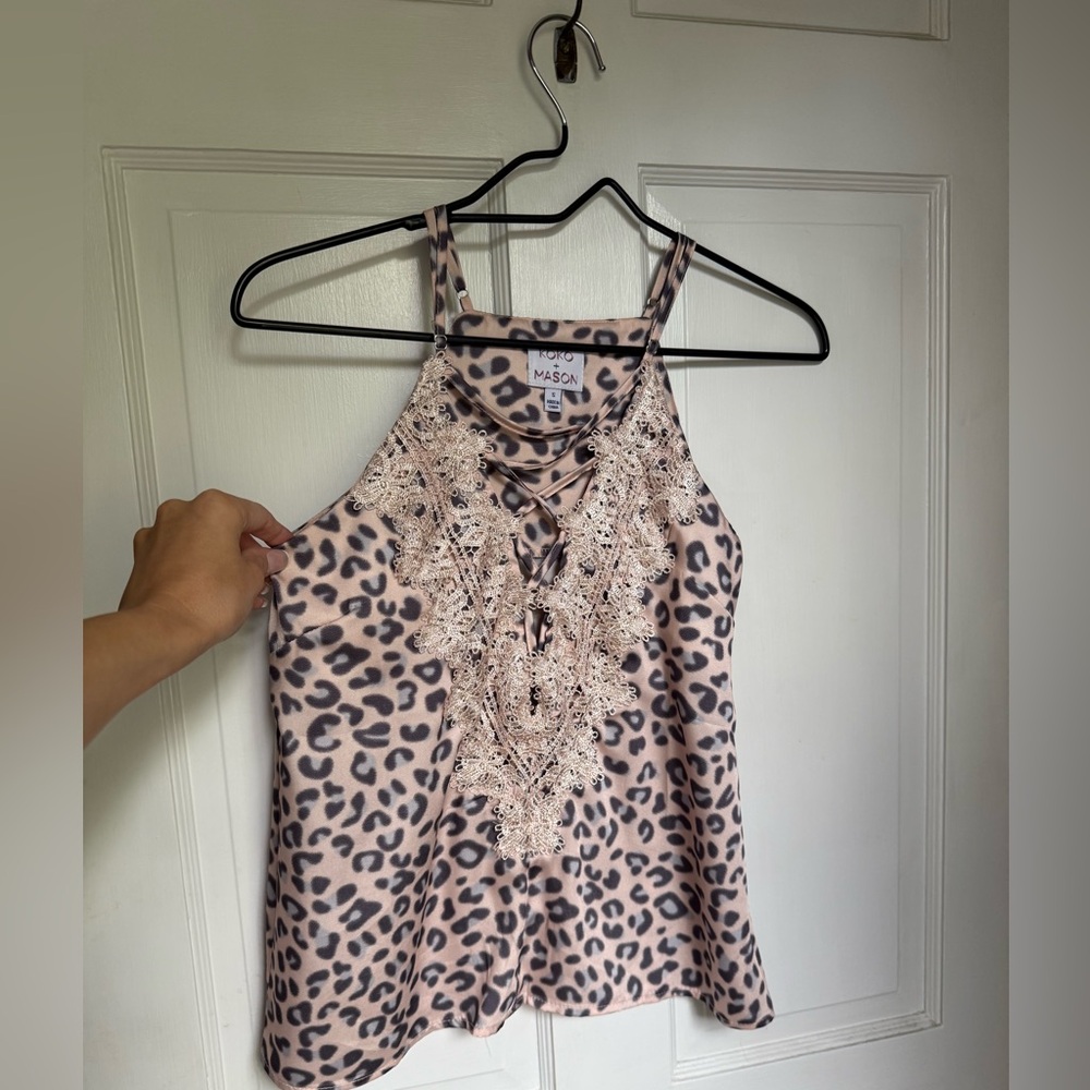 Pink Leopard Lace Halter Tank Top